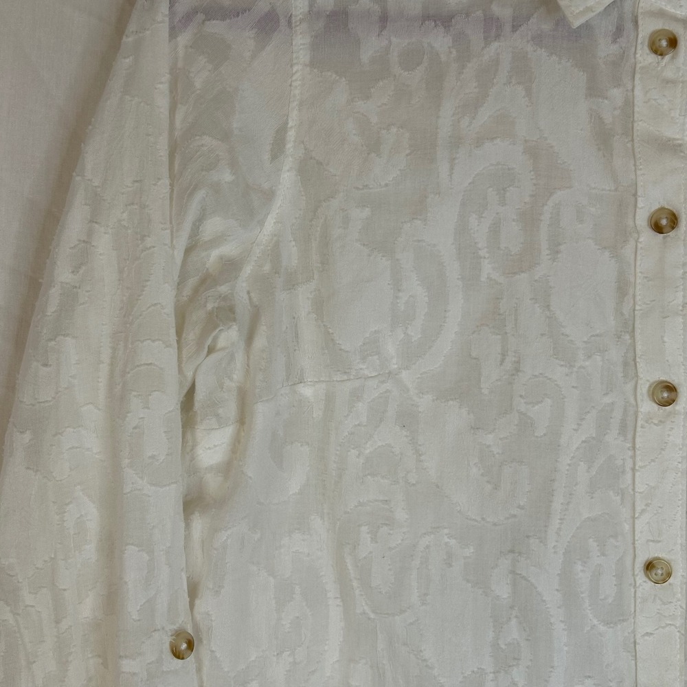 Maeve Anthropologie Womens Button Down Shirt Size 8 White Floral Long Sleeve - Picture 4 of 14